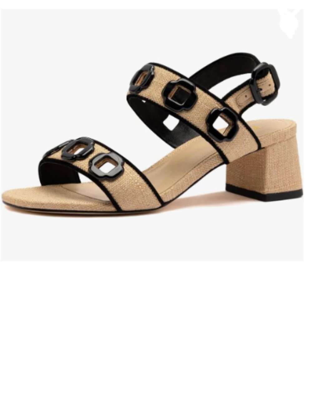 YDN Wheat & Black Buckle Open Toe Sandals Block Dressy Low Heels Backstrap Shoe